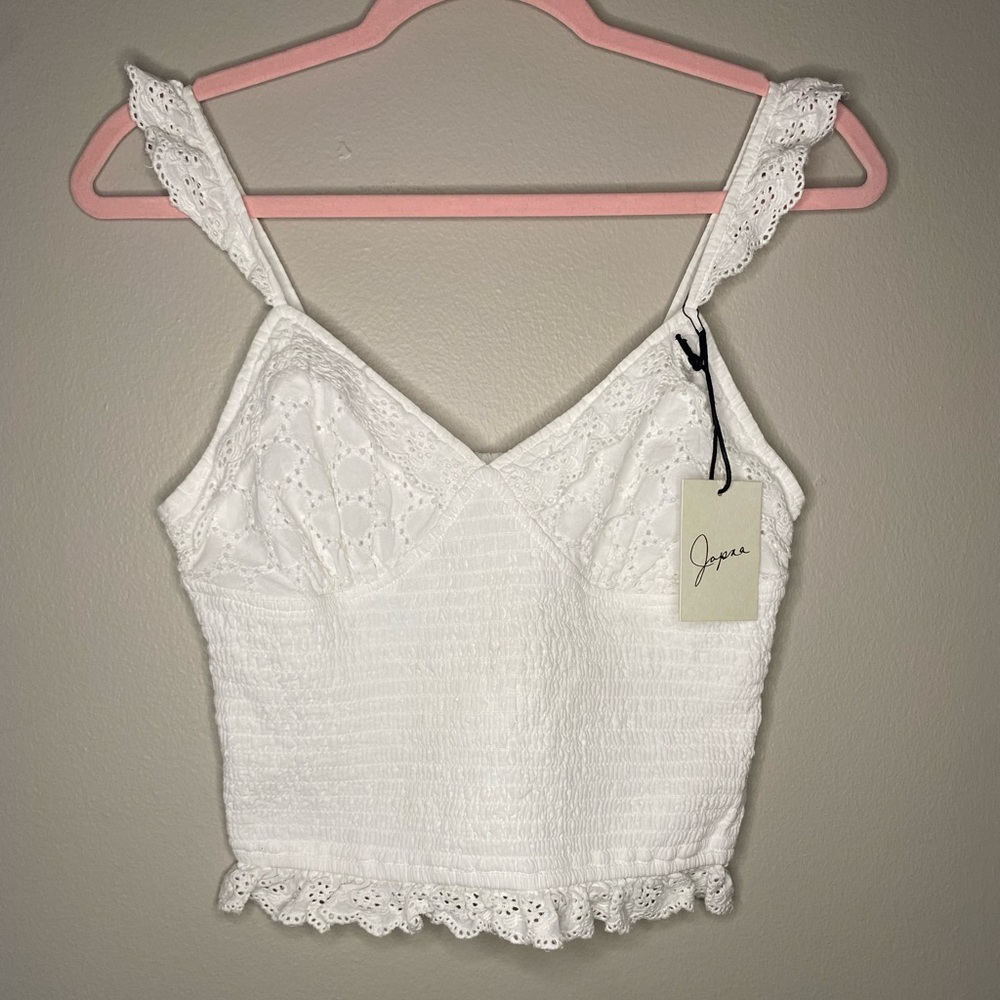 NWT CUTE Shoujo Girl Coquette White Smocked Eyelet Pointelle Ruffle Trim Cami